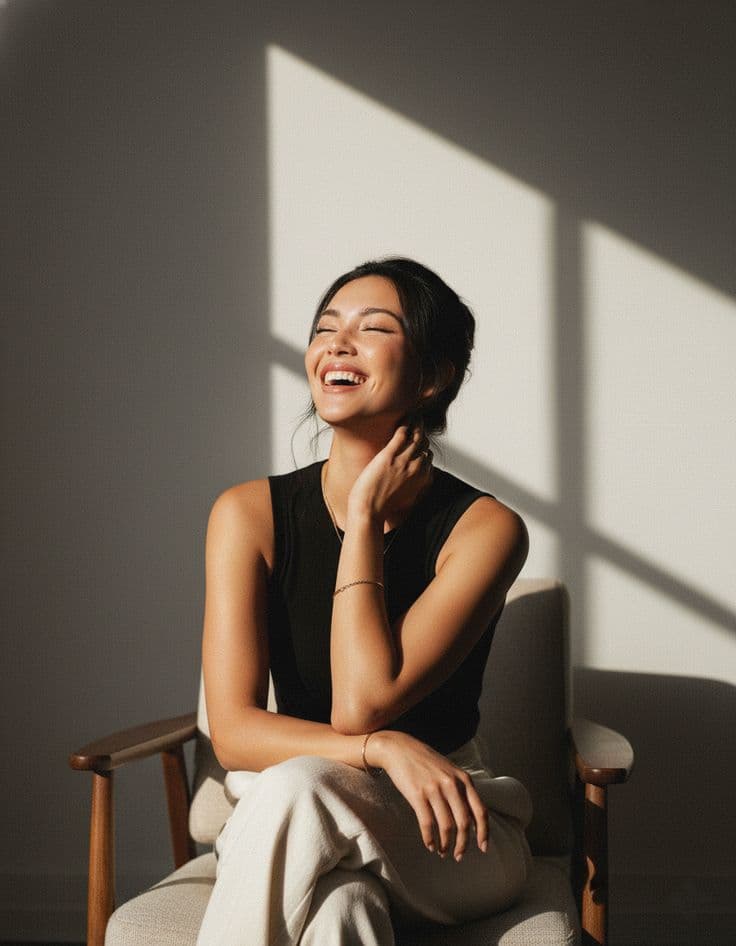 A patient relaxing and smiling in natural light